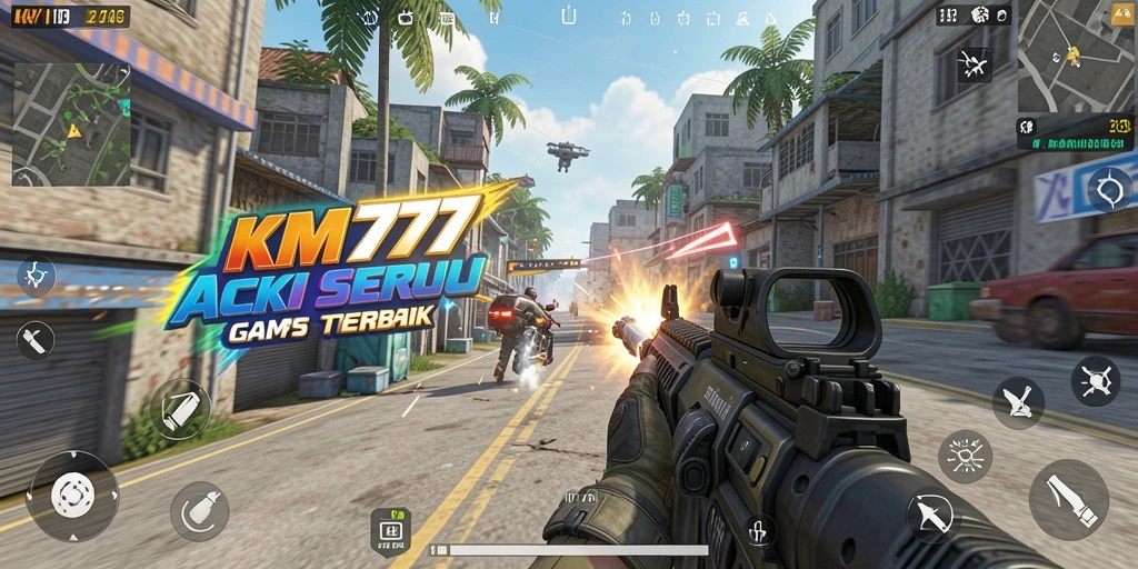 Screenshot gameplay KM777 menampilkan aksi seru pertempuran TPS.