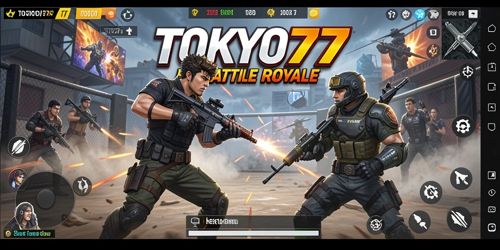 Tampilan gameplay Battle Royale yang mendebarkan di TOKYO77.
